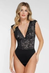 Popilush Shapewear Sculpting Lace Bodysuit Or Midi Skirt Or Shrug In Midnight Black