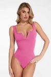 Popilush Shapewear Seamless Modal Henley Tank Bodysuit In Gray