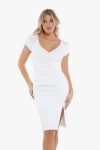 Popilush Shapewear Short Sleeve Perfect Form Sheath Dress In Linen White