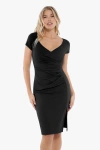 Popilush Shapewear Short Sleeve Perfect Form Sheath Dress In Midnight Black