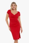 Popilush Shapewear Short Sleeve Perfect Form Sheath Dress In Rust Red