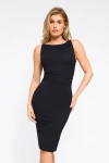 Popilush Shapewear Sleeveless Ruched Tummy Control Midi Work Dress In Solid Black
