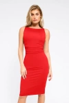 Popilush Shapewear Sleeveless Ruched Tummy Control Midi Work Dress In Vivid Red