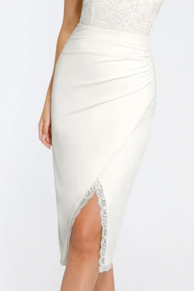 Popilush Shapewear Slimming Lace Trim Midi Wrap Skirt In Ice White