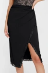 Popilush Shapewear Slimming Lace Trim Midi Wrap Skirt In Midnight Black