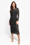 Popilush Shapewear Slimming Midi Dress And Sheer Mesh Overlay Set In Solid Black
