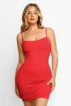 Popilush Shapewear Solid Modal Butt Lift Mini Slip Dress In Watermelon