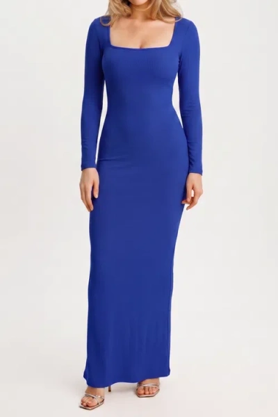 Popilush Shapewear Square Neck Long Sleeve Slimming Modal Maxi Dress In Royal