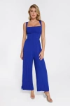 Popilush Shapewear Square Neck Tummy Control Wide Leg Jumpsuit In Royal Blue