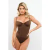 Popilush Shapewear Tummy Control Corset Thong Bodysuit In Dark Caramel