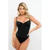 Popilush Shapewear Tummy Control Corset Thong Bodysuit In Midnight Black