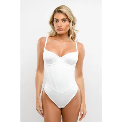 Popilush Shapewear Tummy Control Corset Thong Bodysuit In Pearl White