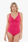 Popilush Shapewear Twist Front Ruched Sculpting Swimsuit In Cerise