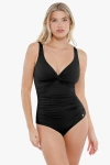 Popilush Shapewear Twist Front Ruched Sculpting Swimsuit In Classic Black