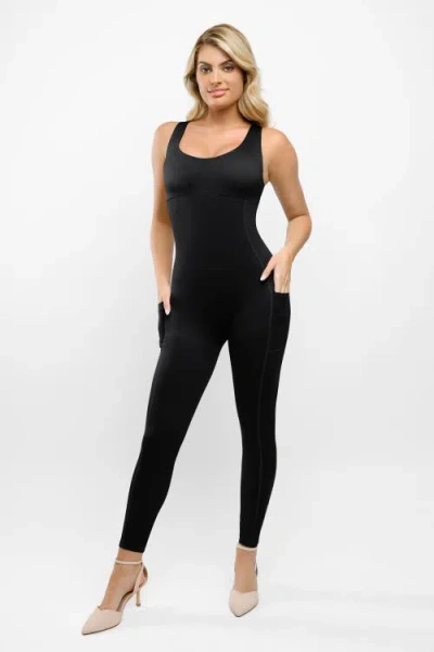 Popilush Shapewear U-neck Thigh Slimming Butt Lift Jumpsuit In Midnight Black
