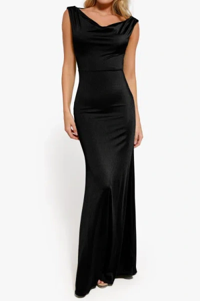 Popilush Shimmering Cowl Neck Built-in Shapewear Evening Maxi Dress In Black