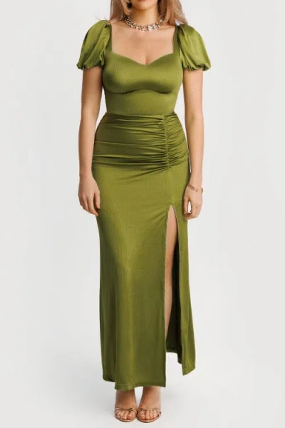 Popilush Square Neck Slimming Sculpting Maxi Dress With Sleeves In Multi