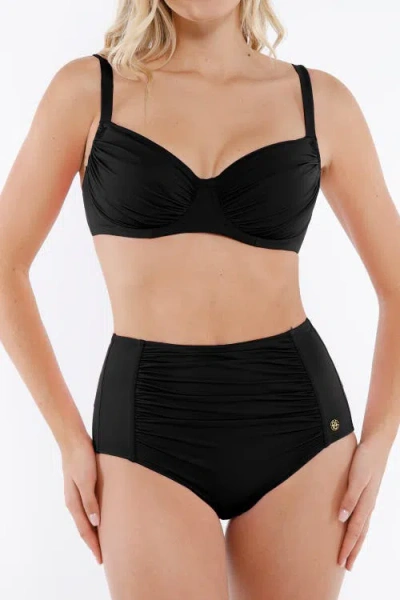 Popilush Tropical Print Underwire Shaping High Waist Swimwear Set In Black