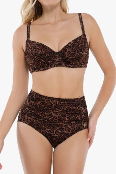 Popilush Tropical Print Underwire Shaping High Waist Swimwear Set In Brown