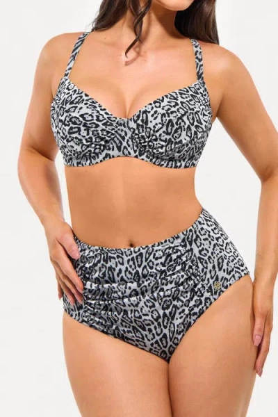 Popilush Tropical Print Underwire Shaping High Waist Swimwear Set In Neutral