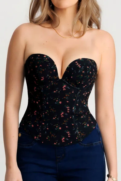 Popilush Underwire Snatched Push-up Lace Flora Convertible Strap Corset Bustier In Black