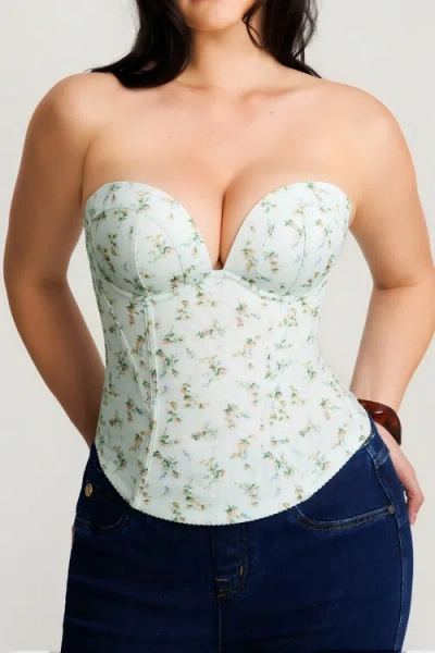 Popilush Underwire Snatched Push-up Lace Flora Convertible Strap Corset Bustier In Green