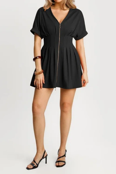 Popilush Zip Front Two-piece Sculpting Mini Dress In Black