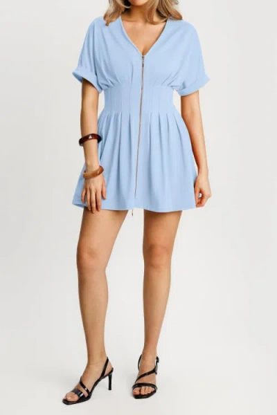 Popilush Zip Front Two-piece Sculpting Mini Dress In Blue