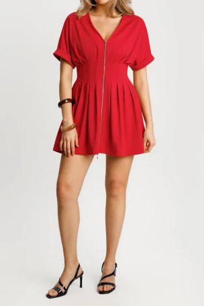 Popilush Zip Front Two-piece Sculpting Mini Dress In Red