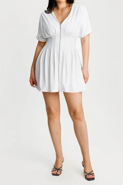 Popilush Zip Front Two-piece Sculpting Mini Dress In White