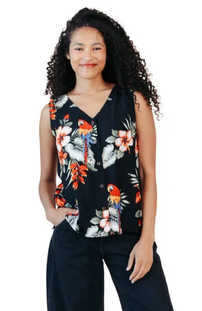 Poplinen Ada Tropical Print Tank In Black
