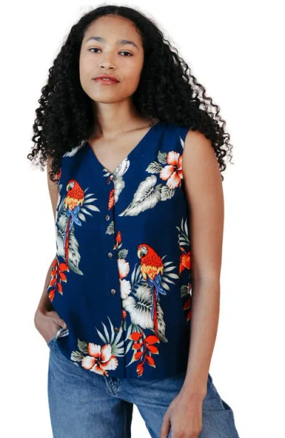 Poplinen Ada Tropical Print Tank In Blue