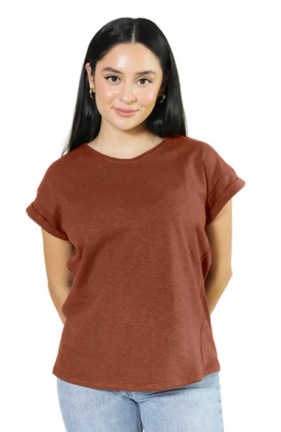 Poplinen Plus Jane Cuffed Hemp Tee In Pecan