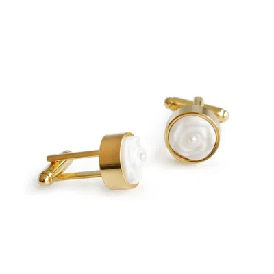 Poporcelain Men's White Porcelain Rose With Pearl Cufflinks