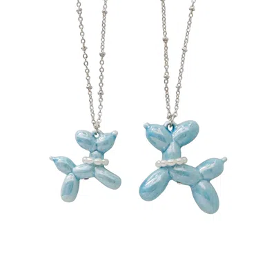 Poporcelain Women's Baby Blue Porcelain Balloon Doggie Necklace, Silver Tone
