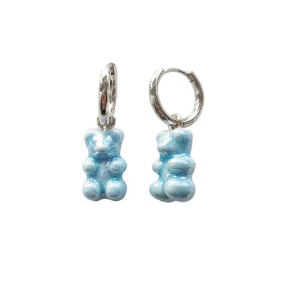 Poporcelain Women's Baby Blue Porcelain Gummy Bear Earrings, Silver Tone