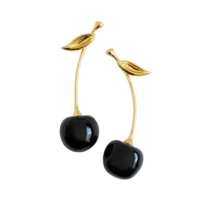 Poporcelain Women's Black / Gold Porcelain Black Cherry Earrings