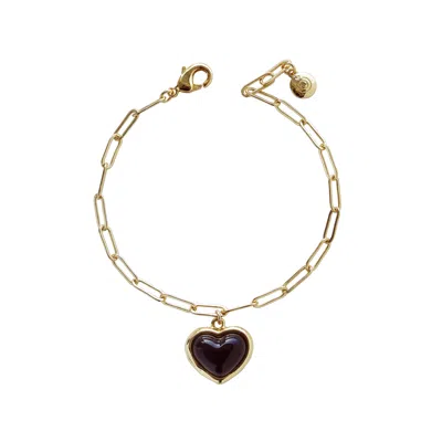 Poporcelain Women's Black / Gold Porcelain Black Heart Charm Bracelet