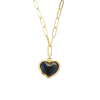 Poporcelain Women's Black / Gold Porcelain Black Heart Pendant Necklace