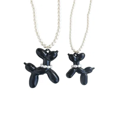 Poporcelain Women's Black Porcelain Balloon Doggie Pearl Necklace