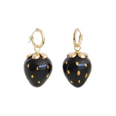 Poporcelain Women's Gold / Black Golden Black Porcelain Strawberry Earrings