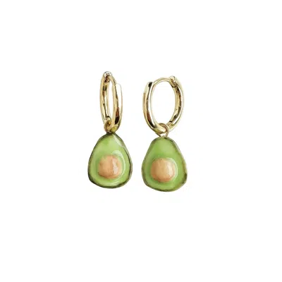 Poporcelain Women's Gold / Green Mini Porcelain Avocado Earrings In Multi