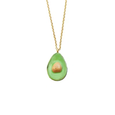 Poporcelain Women's Gold / Green Porcelain Avocado Pendant Necklace In Multi