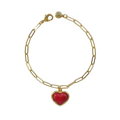 Poporcelain Women's Gold / Red Porcelain Red Heart Charm Bracelet