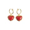 Poporcelain Women's Gold / Red Porcelain Red Heart Clip-on Hoop Earrings In Multi