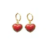 Poporcelain Women's Gold / Red Porcelain Red Heart Drop Earrings
