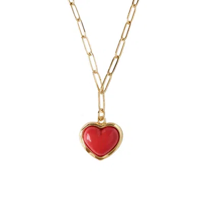 Poporcelain Women's Gold / Red Porcelain Red Heart Pendant Necklace