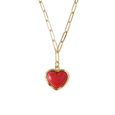 Poporcelain Women's Gold / Red Porcelain Red Heart Pendant Necklace In Multi