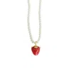 Poporcelain Women's Gold / Red / White Mini Red Porcelain Strawberry Swarovski Pearl Necklace In Multi