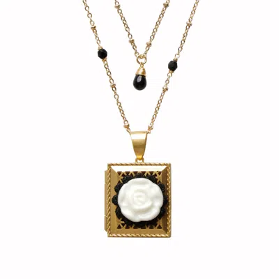 Poporcelain Women's Gold Vintage Style Porcelain Moonlight Rose Locket Necklace